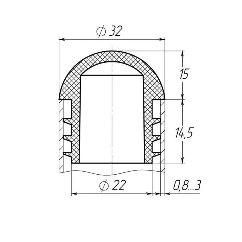 32mm Domed Round Tube Insert – Black Internal Plastic End Cap