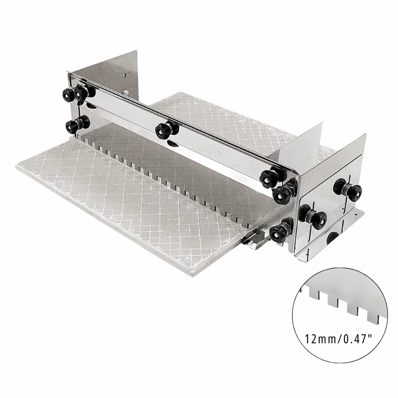 Adjustable notched trowel for fast and equal application of adhesive on the floor