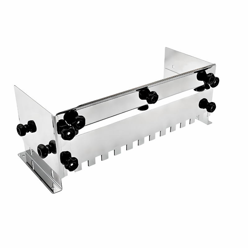 Adjustable notched trowel for fast and equal application of adhesive on the floor