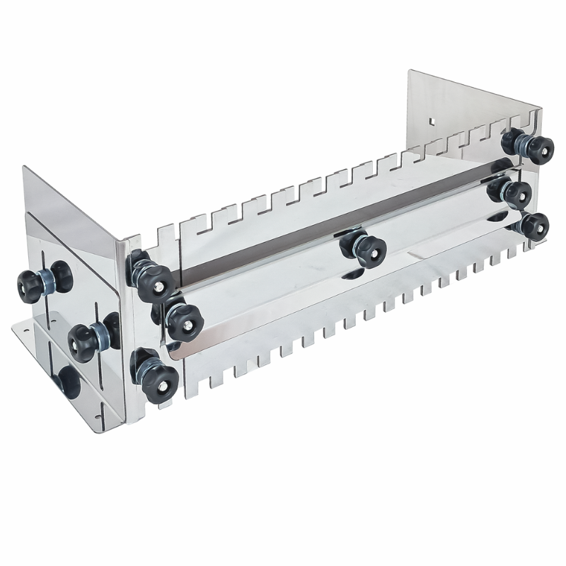 Two-side adjustable notched tile trowel (from 33cm to 60 cm).