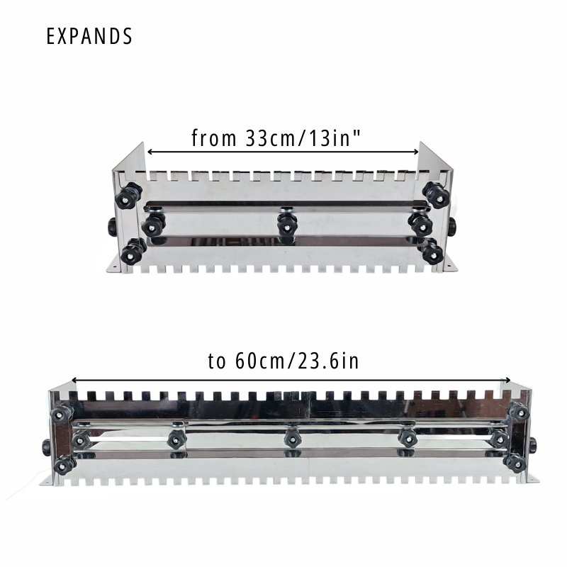 Two-side adjustable notched tile trowel (from 33cm to 60 cm).