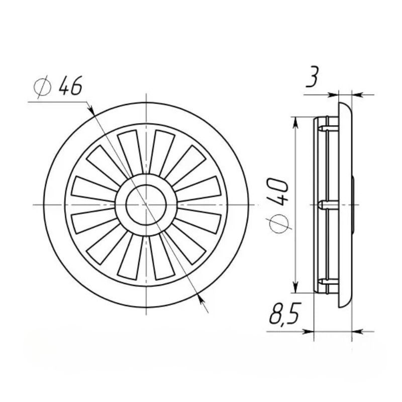 40mm Furniture Ventilation Plug – White, Black, or Brown