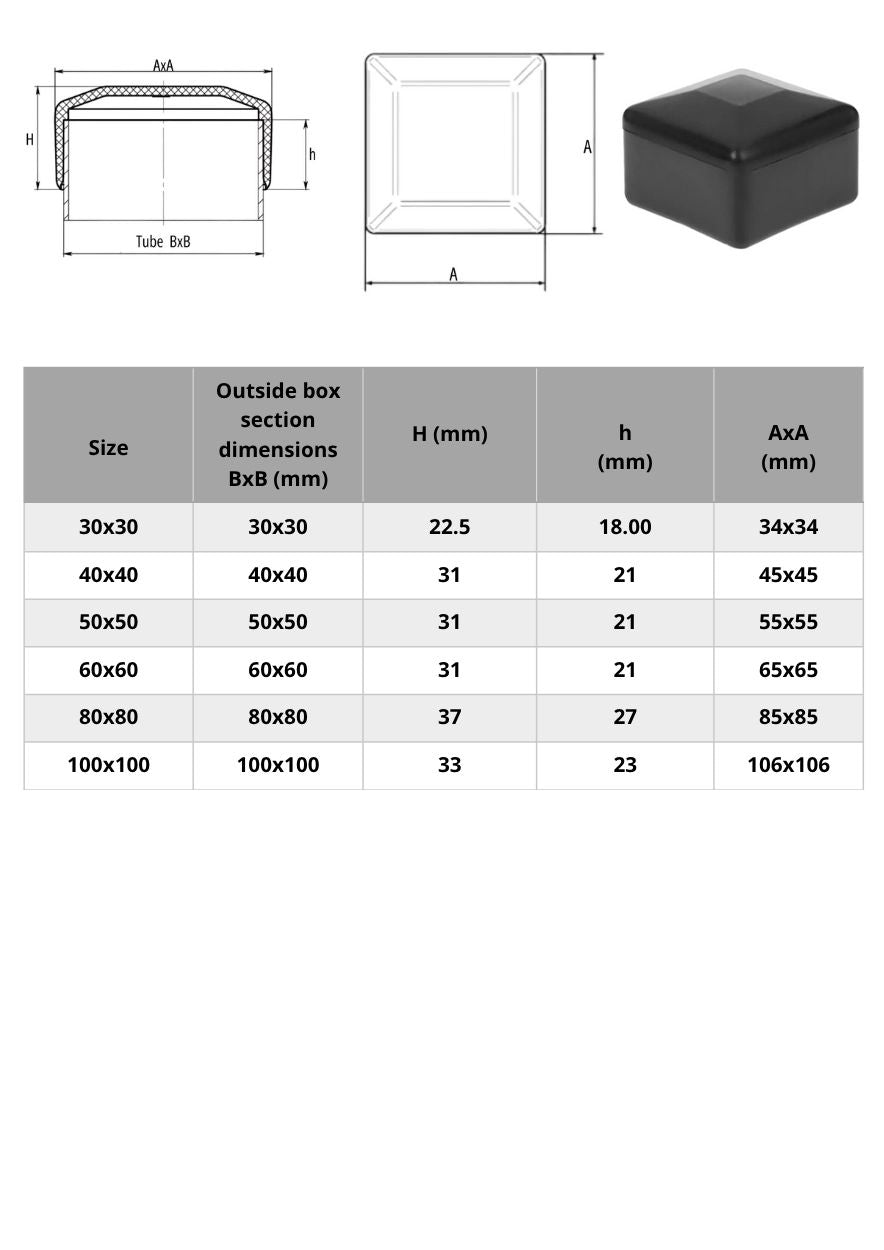 Plastic Square Ferrules – LDPE End Caps for Square Tubes