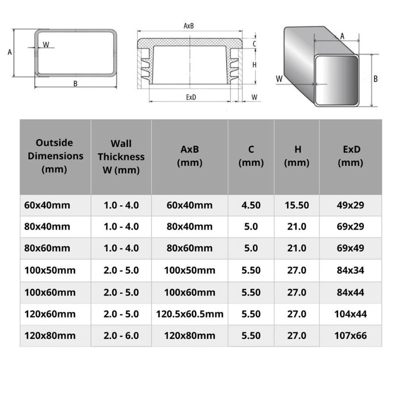 Rectangular Plastic End Caps