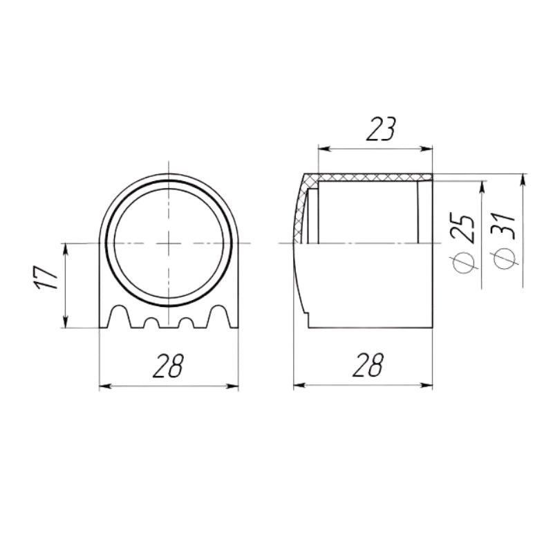 Round External Cap with Heel for Tube