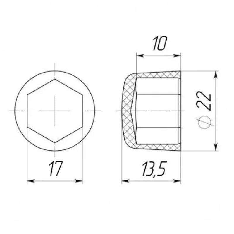 Bolt or Nut Cap M10 (S17 Hex) – Flat