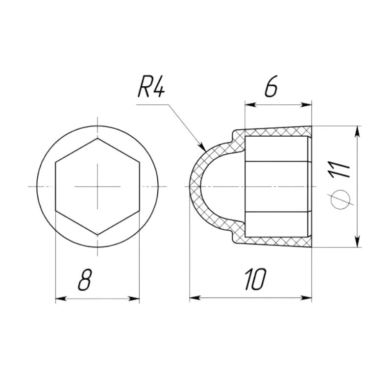 Bolt or Nut Cap M5 (S8 Hex)
