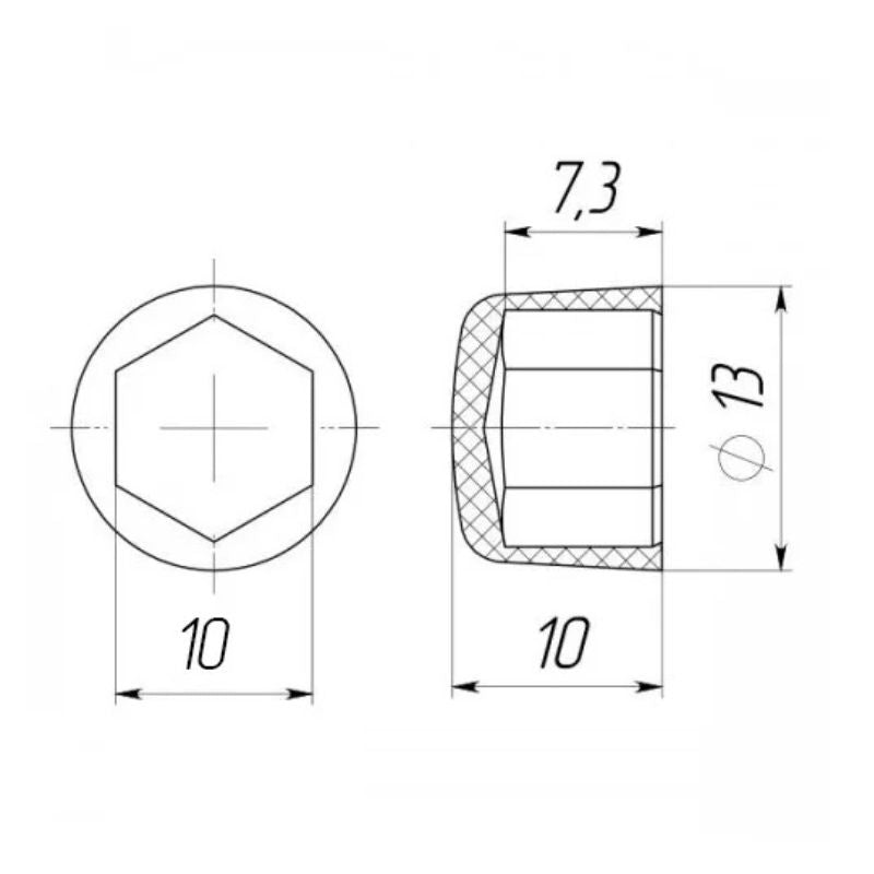 Bolt or Nut Cap M6 (S10 Hex) – Flat