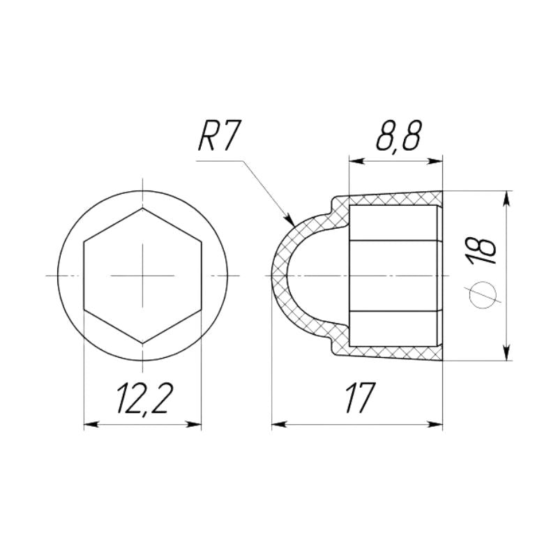 Bolt or Nut Cap M8 (S13 Hex)