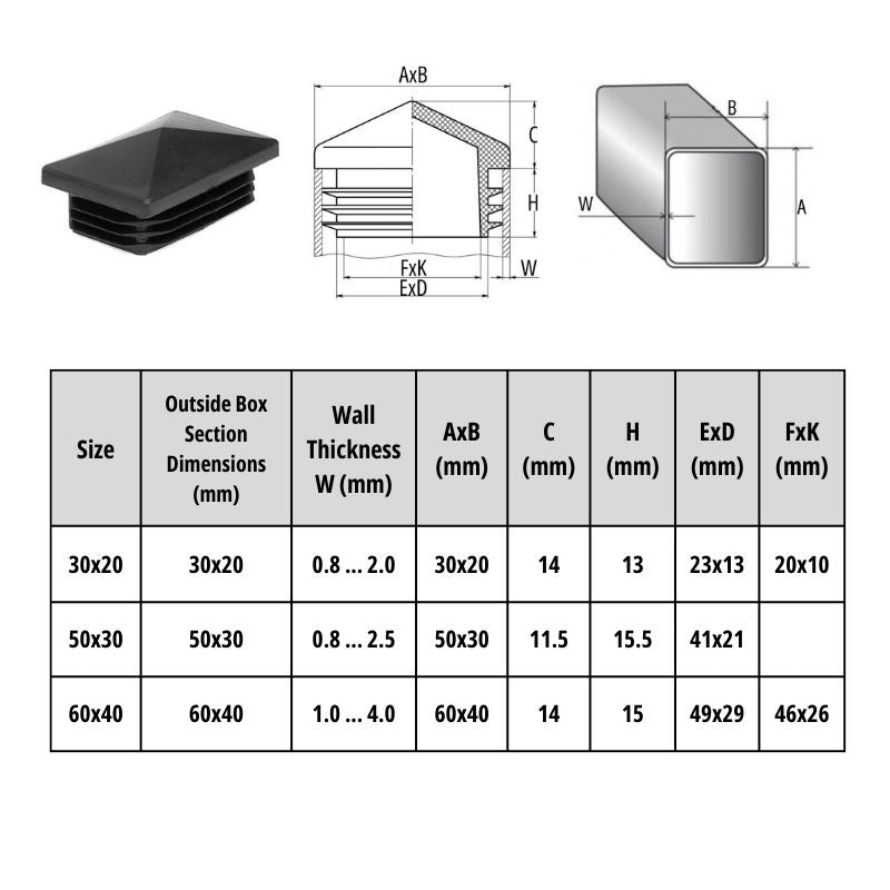 Plastic Pyramid End Cap for Rectangular Tube Insert