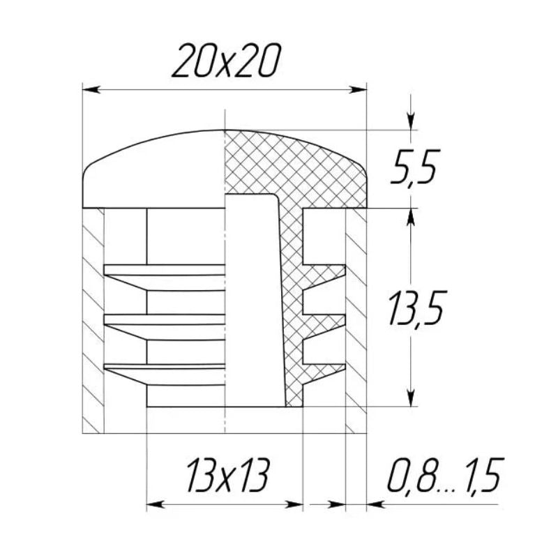 20х20mm Square Domed Insert Cap (Black)