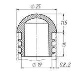 25mm Domed Round Tube Insert – Black Internal Plastic End Cap