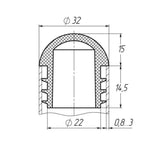 32mm Domed Round Tube Insert – Black Internal Plastic End Cap