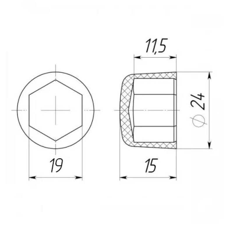 Bolt or Nut Cap M12 (S19 Hex) – Flat