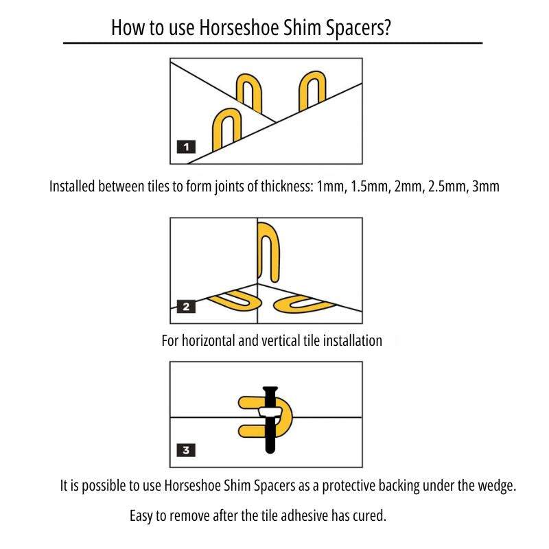 Reusable Horseshoe Tile Spacer – 1 / 1.5 / 2 / 2.5 / 3 mm (Pack of 50*)