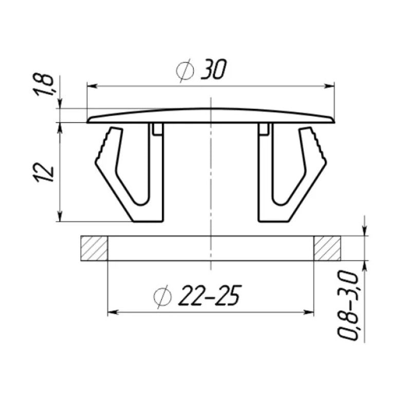 Plastic Snap-In Hole Plug Ø22–25 mm (Ultra-Thin Head Ø30 mm)