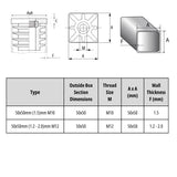 Square Tube Insert with Thread 50x50mm - M10 M12